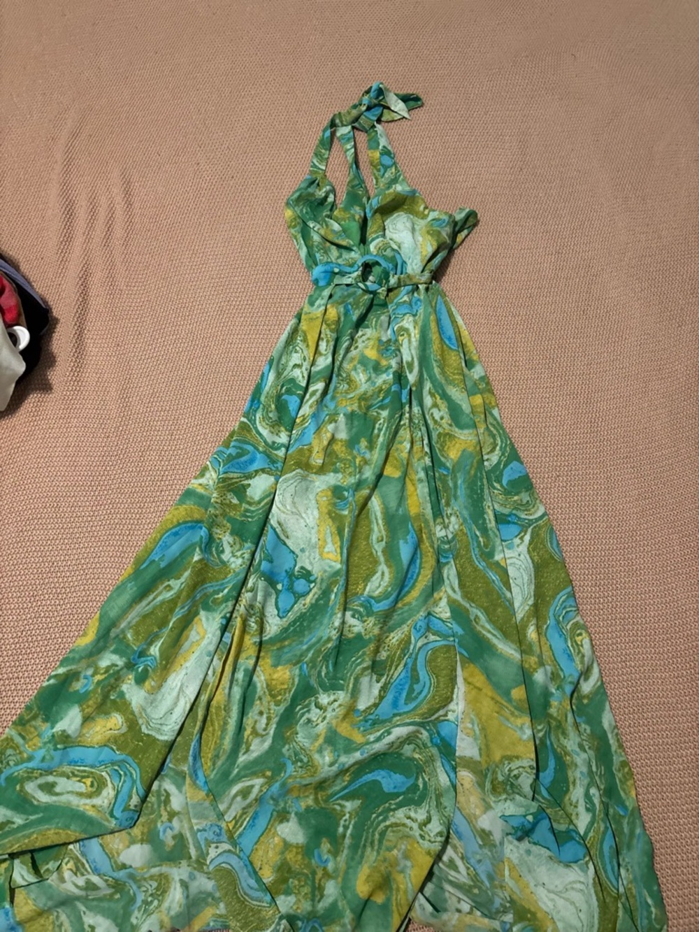 Green Marble Halter Maxi Dress